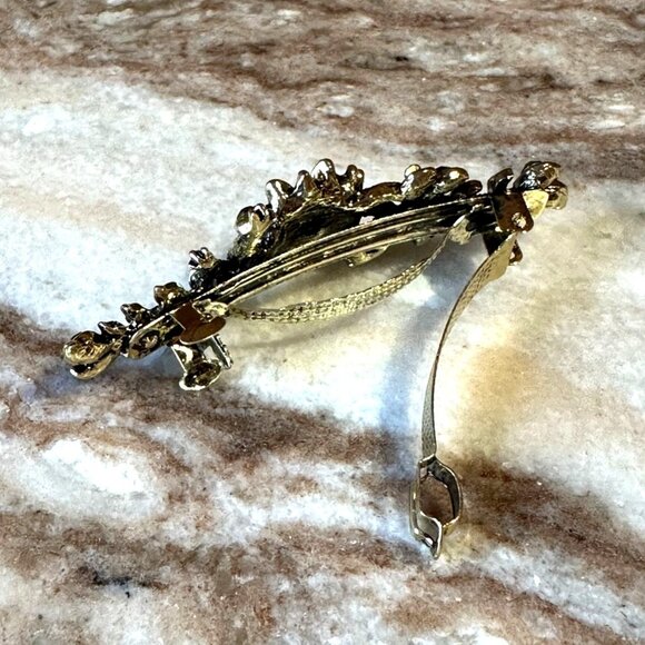 Jet Black & Marcasite Gray Floral Crystal Rhinestone Medium Barrette/Hair Clip - Picture 6 of 6